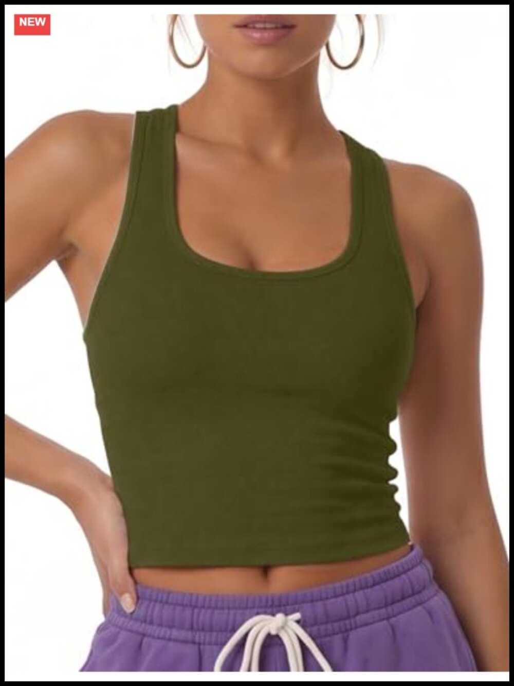 Womens Crop Tank Top Cotton Spandex U Neck Racerback Sleeveless Slim Fit Cami